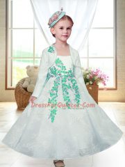 Inexpensive White Sleeveless Embroidery Ankle Length Flower Girl Dresses