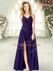 Elegant Purple Empire Ruching Prom Dress Zipper Chiffon Sleeveless Floor Length