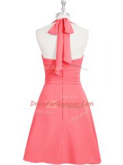 Simple Ruching Dress for Prom Watermelon Red Zipper Sleeveless Knee Length