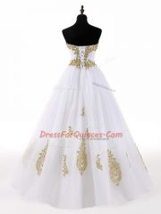 Dazzling Sweetheart Sleeveless Tulle 15th Birthday Dress Beading and Appliques Lace Up