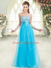 Spectacular Aqua Blue Sleeveless Beading Floor Length Party Dress Wholesale