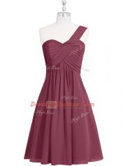 Wonderful One Shoulder Sleeveless Zipper Prom Dresses Burgundy Chiffon