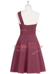 Wonderful One Shoulder Sleeveless Zipper Prom Dresses Burgundy Chiffon