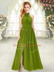 Chiffon Sleeveless Ankle Length Prom Dress and Ruching