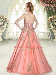 Traditional Sleeveless Floor Length Appliques Lace Up with Watermelon Red