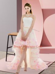 Sumptuous Champagne Strapless Neckline Appliques Prom Party Dress Sleeveless Lace Up