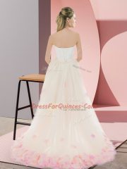 Sumptuous Champagne Strapless Neckline Appliques Prom Party Dress Sleeveless Lace Up