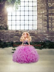 Fantastic Lilac Lace Up Sweetheart Embroidery and Ruffles Quinceanera Gown Tulle Sleeveless Sweep Train