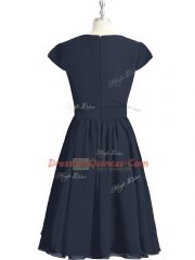 Belt Prom Party Dress Black Zipper Cap Sleeves Mini Length