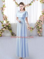 Custom Design Lavender Short Sleeves Floor Length Appliques Zipper Court Dresses for Sweet 16