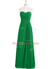 Romantic Green Chiffon Zipper Dress for Prom Sleeveless Floor Length Ruching