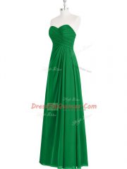 Romantic Green Chiffon Zipper Dress for Prom Sleeveless Floor Length Ruching