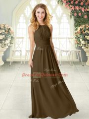 Scoop Sleeveless Zipper Homecoming Dress Brown Chiffon