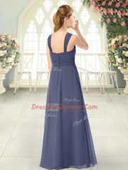 Delicate Blue Empire Chiffon Straps Sleeveless Ruching Floor Length Zipper Prom Evening Gown