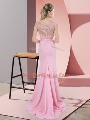 Yellow Green Sleeveless Sweep Train Beading and Lace Dress for Prom