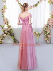 Suitable Pink Sleeveless Tulle Lace Up Dama Dress for Quinceanera for Prom and Party and Wedding Party