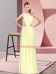 Stunning Yellow One Shoulder Neckline Ruching Sleeveless Lace Up