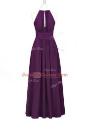 Sleeveless Floor Length Ruching Evening Dress with Purple