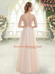 Custom Fit Beading and Lace and Appliques Prom Gown Pink Zipper Sleeveless Floor Length