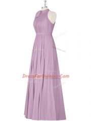 Purple Sleeveless Floor Length Ruching Zipper Prom Evening Gown
