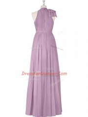 Purple Sleeveless Floor Length Ruching Zipper Prom Evening Gown