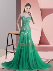Dynamic Green Scoop Backless Beading and Appliques Dress for Prom Sweep Train Sleeveless