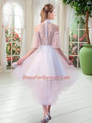 Custom Made White Zipper High-neck Lace Prom Dress Tulle Half Sleeves