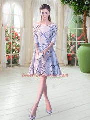 Knee Length A-line Half Sleeves Grey Prom Gown Lace Up