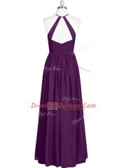 Unique Halter Top Sleeveless Zipper Prom Dresses Eggplant Purple Chiffon