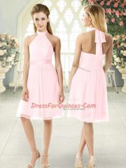 Attractive Knee Length Empire Sleeveless Pink Teens Party Dress Zipper
