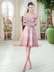 Trendy Knee Length Pink Sleeveless Lace