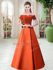 Traditional Short Sleeves Belt Lace Up Prom Evening Gown