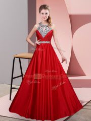 Red Sleeveless Satin Lace Up Evening Dress for Prom and Party