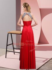 Red Sleeveless Satin Lace Up Evening Dress for Prom and Party