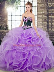 Sweetheart Sleeveless Sweep Train Lace Up Quinceanera Dress Lavender Tulle