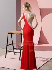 Floor Length Fuchsia Prom Dress Satin Sleeveless Beading