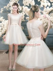 Customized White Prom Dress Prom and Party with Lace Scoop Cap Sleeves Zipper