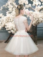 Customized White Prom Dress Prom and Party with Lace Scoop Cap Sleeves Zipper