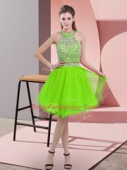 Two Pieces Beading Prom Evening Gown Backless Organza Sleeveless Knee Length
