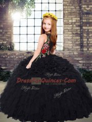 Modern Black Sleeveless Organza Zipper Child Pageant Dress for Party and Wedding Party