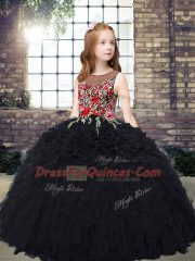 Modern Black Sleeveless Organza Zipper Child Pageant Dress for Party and Wedding Party