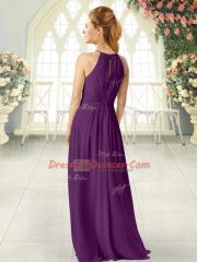 Custom Design Peacock Green Zipper Scoop Ruching Dress for Prom Chiffon Sleeveless