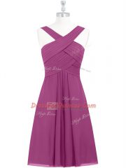 Fuchsia Straps Neckline Pleated Prom Party Dress Sleeveless Zipper