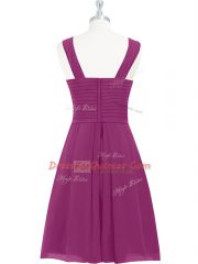 Fuchsia Straps Neckline Pleated Prom Party Dress Sleeveless Zipper