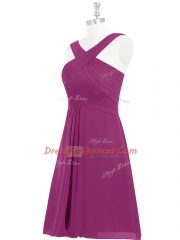 Fuchsia Straps Neckline Pleated Prom Party Dress Sleeveless Zipper