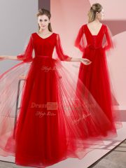 Long Sleeves Beading Lace Up Prom Party Dress