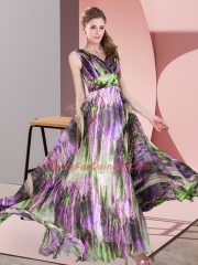 Multi-color Lace Up Pattern Sleeveless Floor Length