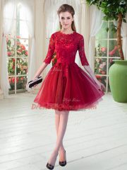 Classical Half Sleeves Zipper Knee Length Lace Prom Party Dress