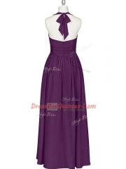 Eggplant Purple Halter Top Zipper Ruching Prom Gown Sleeveless