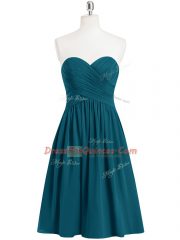 Teal A-line Sweetheart Sleeveless Chiffon Knee Length Zipper Pleated Womens Party Dresses